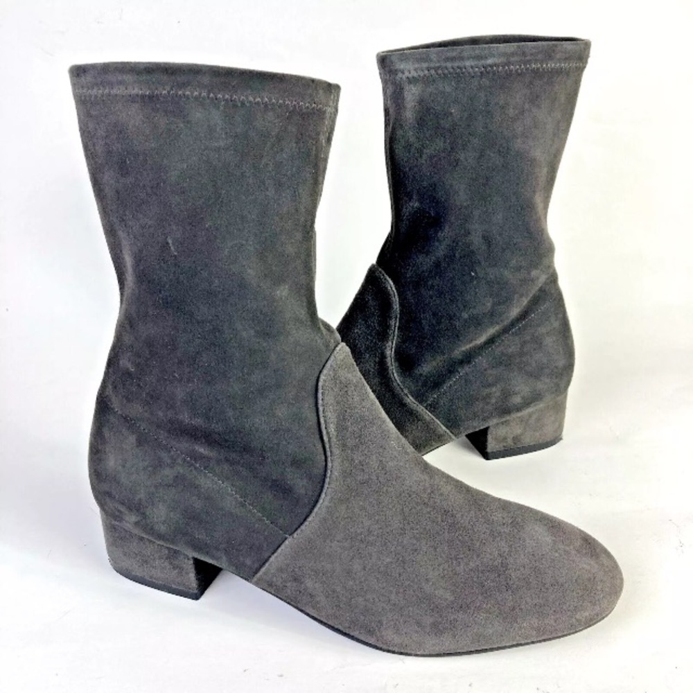 Stuart Weitzman 8 Raissa suede bootie ankle boot block heel gray